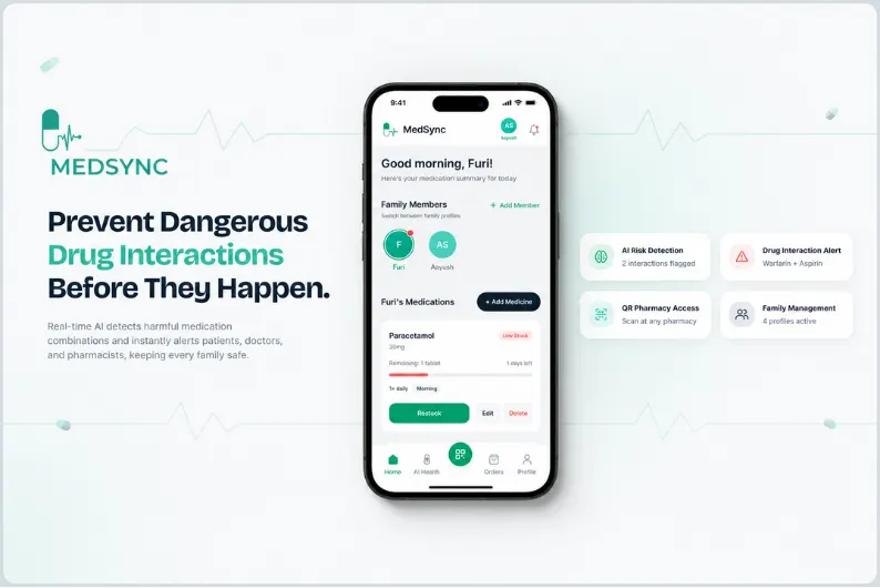 MedSync dashboard showing medicines and reminders